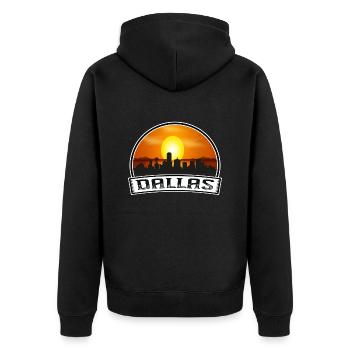 Dallas Texas Usa Skyline Vintage Sunset Travel Sou - Unisex Premium Bio Zip Hoodie - Schwarz - Hinten - Nico (187cm)