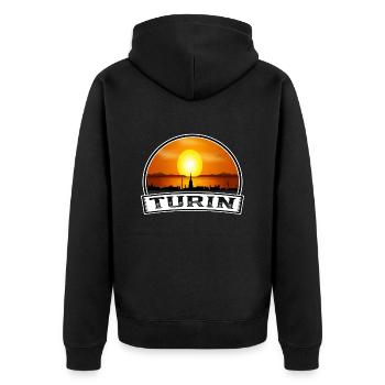 Turin Italien Skyline Vintage Sonnenuntergang Reise Souvenir - Unisex Premium Bio Zip Hoodie - Schwarz - Hinten - Nico (187cm)