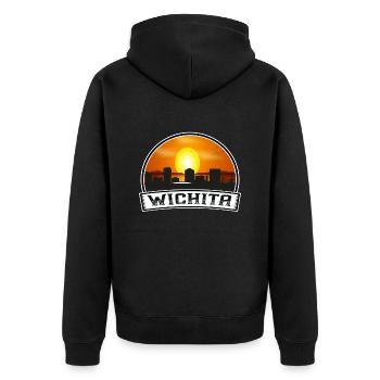 Wichita Kansas USA Skyline Vintage Sonnenuntergang Reisen S - Unisex Premium Bio Zip Hoodie - Schwarz - Hinten - Nico (187cm)