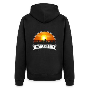 Salt Lake City Utah États-Unis Skyline Vintage Sunset Tra - Veste à capuche bio Premium Unisexe - noir - Dos - Nico (187cm)