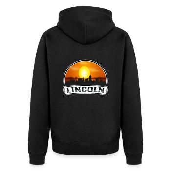 Lincoln Nebraska États-Unis Skyline Vintage Sunset Travel - Veste à capuche bio Premium Unisexe - noir - Dos - Nico (187cm)