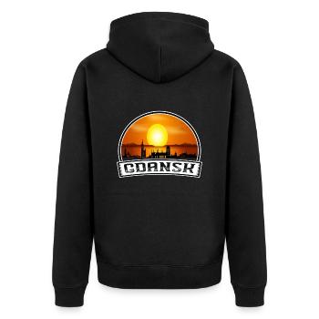 Danzig Polen Skyline Vintage Sonnenuntergang Reise Souven - Unisex Premium Bio Zip Hoodie - Schwarz - Hinten - Nico (187cm)