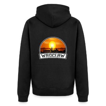 Breslau Polen Skyline Vintage Sunset Travel Souve - Unisex Premium Bio Zip Hoodie - Schwarz - Hinten - Nico (187cm)