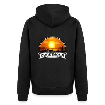 Groningen Niederlande Skyline Vintage Sunset Trave - Unisex Premium Bio Zip Hoodie - Schwarz - Hinten - Nico (187cm)