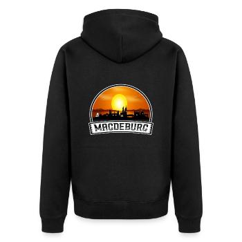 Magdebourg Allemagne Skyline Vintage Sunset Travel So - Veste à capuche bio Premium Unisexe - noir - Dos - Nico (187cm)