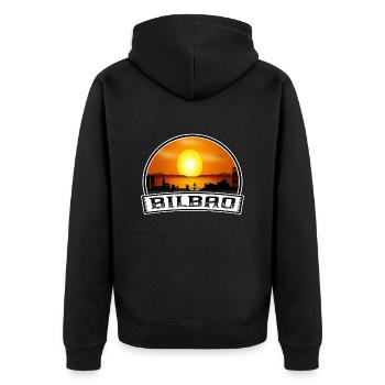 Bilbao Spanien Skyline Vintage Sunset Travel Souveni - Unisex Premium Bio Zip Hoodie - Schwarz - Hinten - Nico (187cm)