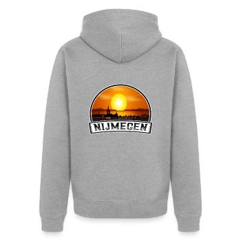 Nijmegen Niederlande Skyline Vintage Sunset Travel - Unisex Premium Bio Zip Hoodie - Grau meliert - Hinten - Nico (187cm)