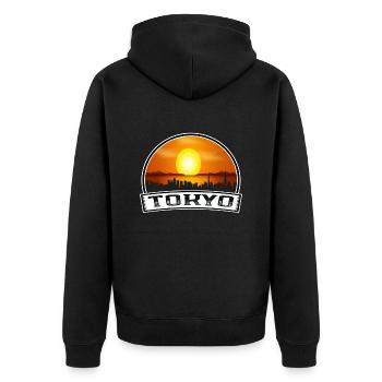 Tokio Japan Skyline Vintage Sonnenuntergang Reise Souvenir - Unisex Premium Bio Zip Hoodie - Schwarz - Hinten - Nico (187cm)