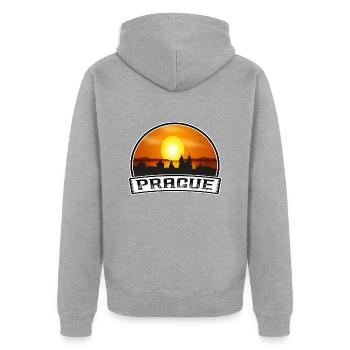 Prag Tschechien Skyline Vintage Sunset Travel Souve - Unisex Premium Bio Zip Hoodie - Grau meliert - Hinten - Nico (187cm)