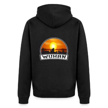 Wuhan China Skyline Vintage Sonnenuntergang Reise Souvenir - Unisex Premium Bio Zip Hoodie - Schwarz - Hinten - Nico (187cm)