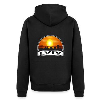Lviv Ukraine Skyline Vintage Sunset Travel Souveni - Veste à capuche bio Premium Unisexe - noir - Dos - Nico (187cm)