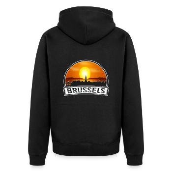 Brussels Belgium Skyline Vintage Sunset Travel Sou - Unisex Premium Organic Zip Hoodie - black - Back - Nico (187cm)