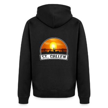 St. Gallen Schweiz Skyline Vintage Sunset Trav - Unisex Premium Bio Zip Hoodie - Schwarz - Hinten - Nico (187cm)