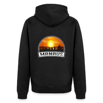 Manaus Brasilien Skyline Vintage Sonnenuntergang Reise Souven - Unisex Premium Bio Zip Hoodie - Schwarz - Hinten - Nico (187cm)