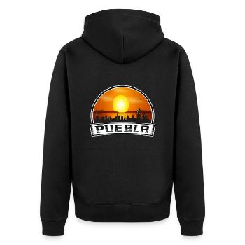 Puebla Mexiko Skyline Vintage Sonnenuntergang Reise Souven - Unisex Premium Bio Zip Hoodie - Schwarz - Hinten - Nico (187cm)