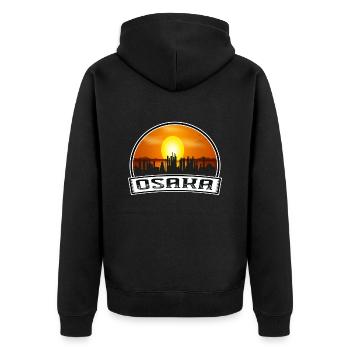 Osaka Japan Skyline Vintage Sonnenuntergang Reise Souvenir - Unisex Premium Bio Zip Hoodie - Schwarz - Hinten - Nico (187cm)