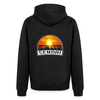 Sendai Japan Skyline Vintage Sonnenuntergang Reise Souveni - Unisex Premium Bio Zip Hoodie - Schwarz - Hinten - Nico (187cm)