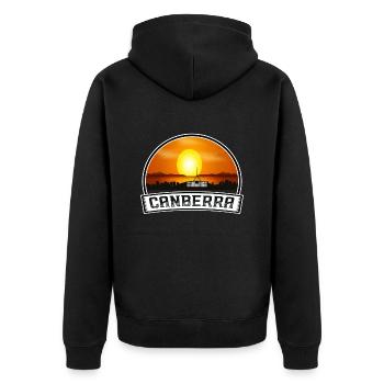 Canberra Australien Skyline Vintage Sunset Travel S - Unisex Premium Bio Zip Hoodie - Schwarz - Hinten - Nico (187cm)