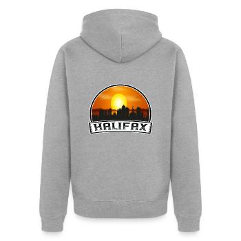 Halifax Canada Skyline Vintage Sunset Travel Souve - Veste à capuche bio Premium Unisexe - gris chiné - Dos - Nico (187cm)