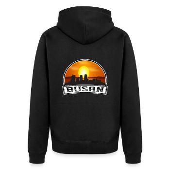 Busan South Korea Skyline Vintage Sunset Travel So - Unisex Premium Organic Zip Hoodie - black - Back - Nico (187cm)