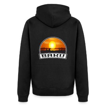 Baku Aserbaidschan Skyline Vintage Sonnenuntergang Reise Souv - Unisex Premium Bio Zip Hoodie - Schwarz - Hinten - Nico (187cm)