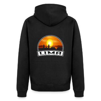 Lima Peru Skyline Vintage Sunset Travel Souvenir - Unisex Premium Organic Zip Hoodie - black - Back - Nico (187cm)