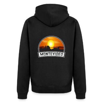 Montevideo Uruguay Skyline Vintage Sunset Travel S - Unisex Premium Bio Zip Hoodie - Schwarz - Hinten - Nico (187cm)