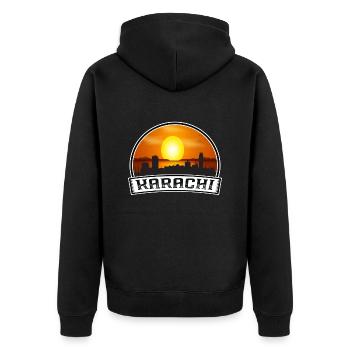 Karachi Pakistan Skyline Vintage Sunset Travel Sou - Veste à capuche bio Premium Unisexe - noir - Dos - Nico (187cm)