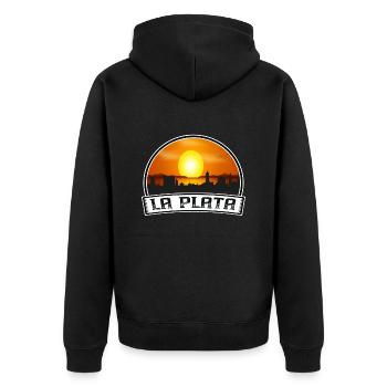 La Plata Argentinien Skyline Vintage Sunset Travel S - Unisex Premium Bio Zip Hoodie - Schwarz - Hinten - Nico (187cm)