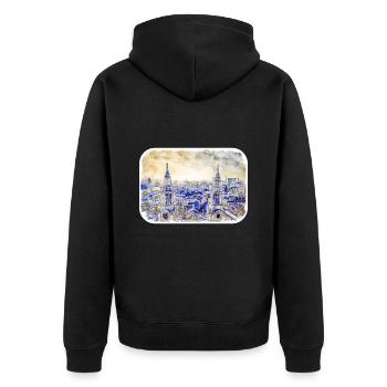 Londres Royaume-Uni Aquarelle Croquis Peinture dessinée à la main - Veste à capuche bio Premium Unisexe - noir - Dos - Nico (187cm)