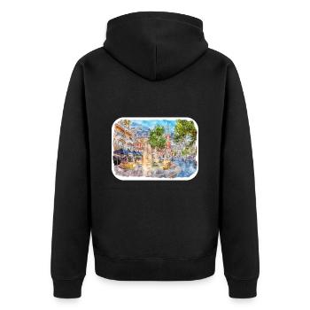 Pays-Bas Aquarelle Croquis Dessin Illustration - Veste à capuche bio Premium Unisexe - noir - Dos - Nico (187cm)