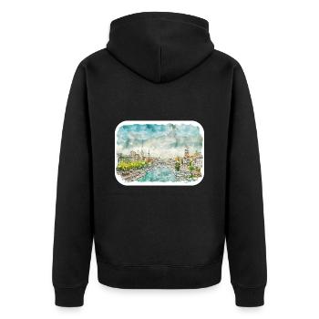 Zürich Schweiz Aquarellskizze Gezeichnete Malerei - Unisex Premium Bio Zip Hoodie - Schwarz - Hinten - Nico (187cm)