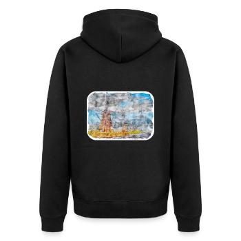 Pays-Bas Aquarelle Croquis Dessin Illustration - Veste à capuche bio Premium Unisexe - noir - Dos - Nico (187cm)