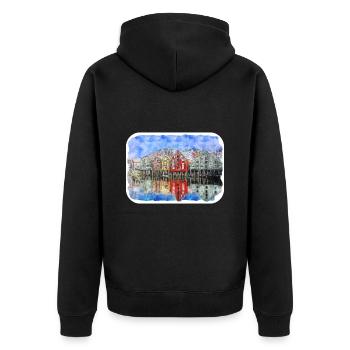 Esquisse à l’aquarelle de Norvège Illustration dessinée à la main - Veste à capuche bio Premium Unisexe - noir - Dos - Nico (187cm)
