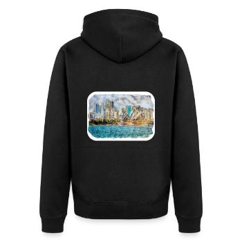 Australie Aquarelle Croquis Peinture dessinée à la main - Veste à capuche bio Premium Unisexe - noir - Dos - Nico (187cm)