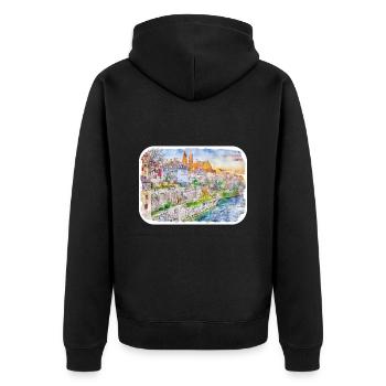 Schweiz Aquarellskizze Gezeichnete Illustration - Unisex Premium Bio Zip Hoodie - Schwarz - Hinten - Nico (187cm)