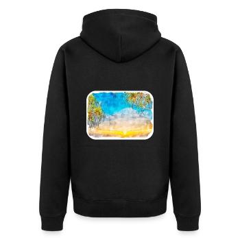 Strand Aquarell Skizze Handgezeichnete Illustration - Unisex Premium Bio Zip Hoodie - Schwarz - Hinten - Nico (187cm)