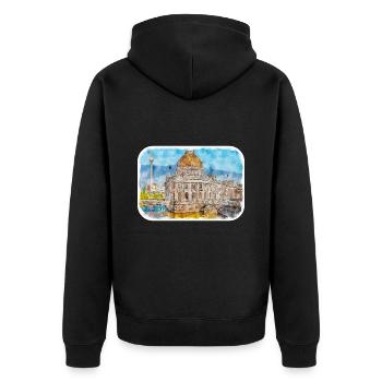 Berlin Allemagne Aquarelle Croquis Dessiné Peinture - Veste à capuche bio Premium Unisexe - noir - Dos - Nico (187cm)
