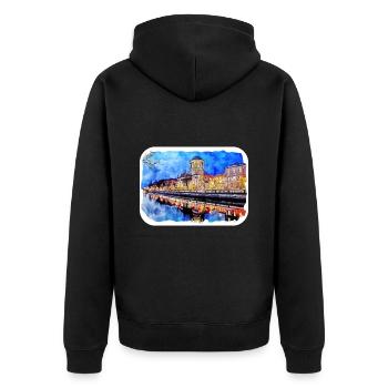 Dublin Irland UK Aquarell Skizze Gezeichnete Malerei - Unisex Premium Bio Zip Hoodie - Schwarz - Hinten - Nico (187cm)