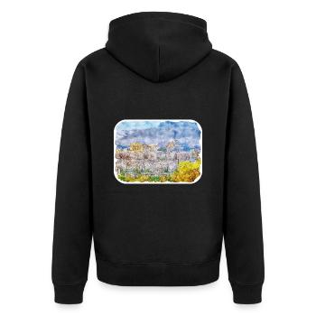 Athènes Grèce Aquarelle Croquis Dessiné Peinture - Veste à capuche bio Premium Unisexe - noir - Dos - Nico (187cm)