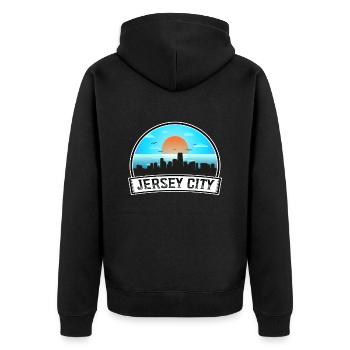 Jersey City New Jersey États-Unis Skyline Vintage Coucher de soleil - Veste à capuche bio Premium Unisexe - noir - Dos - Nico (187cm)