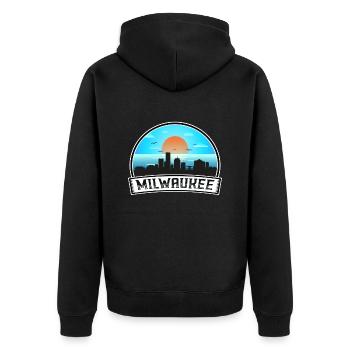 Milwaukee Wisconsin États-Unis Skyline Vintage Sunset Tra - Veste à capuche bio Premium Unisexe - noir - Dos - Nico (187cm)
