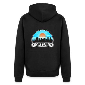 Portland Oregon États-Unis Skyline Vintage Sunset Travel - Veste à capuche bio Premium Unisexe - noir - Dos - Nico (187cm)