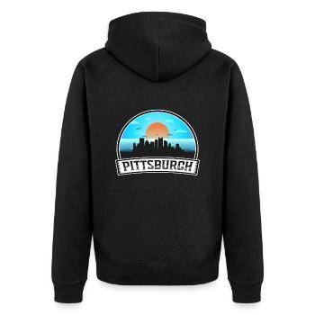 Pittsburgh Pennsylvanie États-Unis Skyline Vintage Coucher de soleil - Veste à capuche bio Premium Unisexe - noir - Dos - Nico (187cm)