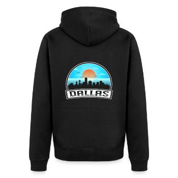 Dallas Texas Usa Skyline Vintage Sunset Travel Sou - Unisex Premium Bio Zip Hoodie - Schwarz - Hinten - Nico (187cm)