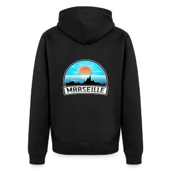Marseille Frankreich Skyline Vintage Sunset Travel Sou - Unisex Premium Bio Zip Hoodie - Schwarz - Hinten - Nico (187cm)