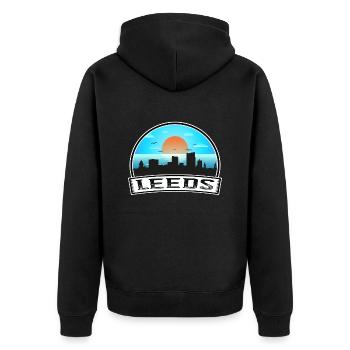 Leeds England Skyline Vintage Sunset Travel Souven - Unisex Premium Organic Zip Hoodie - black - Back - Nico (187cm)