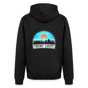 Saint Louis Missouri États-Unis Skyline Vintage Sunset Tr - Veste à capuche bio Premium Unisexe - noir - Dos - Nico (187cm)