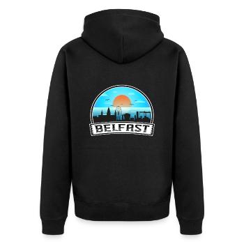 Belfast Nordirland Skyline Vintage Sunset Tr - Unisex Premium Bio Zip Hoodie - Schwarz - Hinten - Nico (187cm)