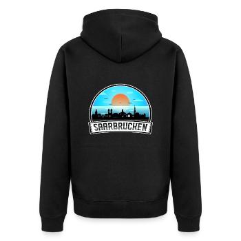 Sarrebruck Allemagne Skyline Vintage Sunset Travel - Veste à capuche bio Premium Unisexe - noir - Dos - Nico (187cm)
